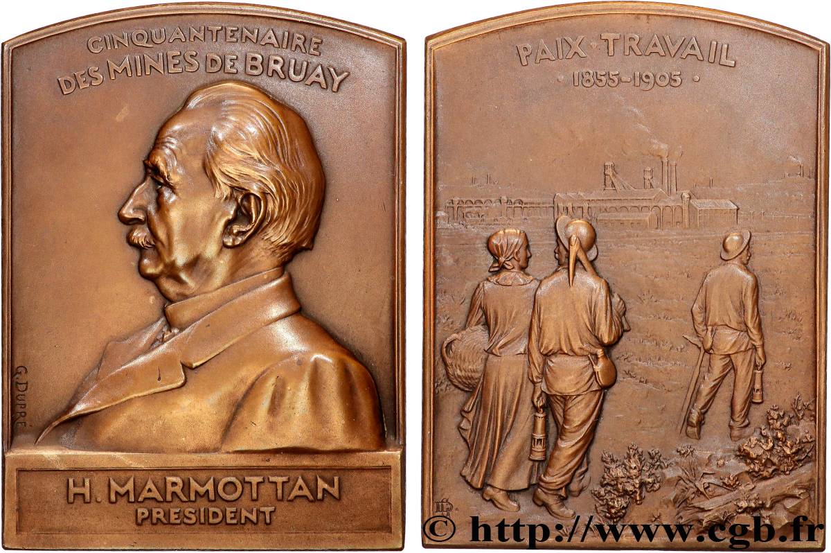 TERCERA REPUBLICA FRANCESA Plaquette, H. Marmottan, Cinquantenaire des mines de Bruay MBC+