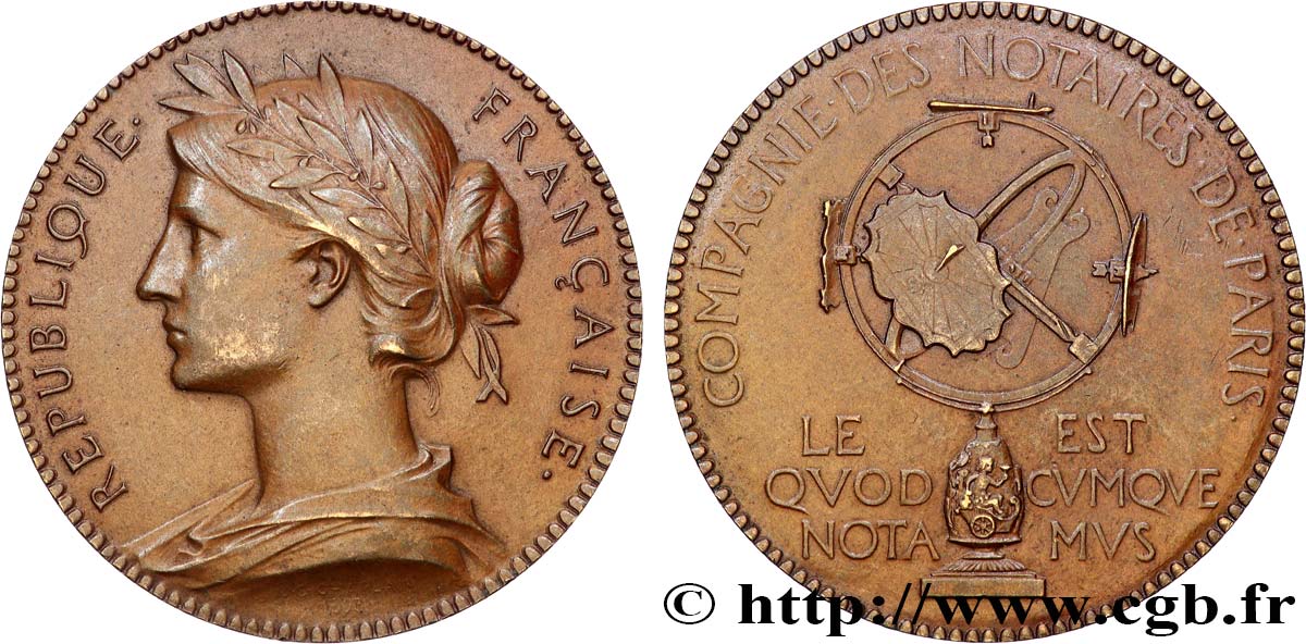 TROISIÈME RÉPUBLIQUE Médaille, Notaires de Paris, refrappe TTB+