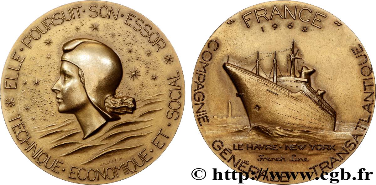 CINQUIÈME RÉPUBLIQUE Médaille, Paquebot France TTB+