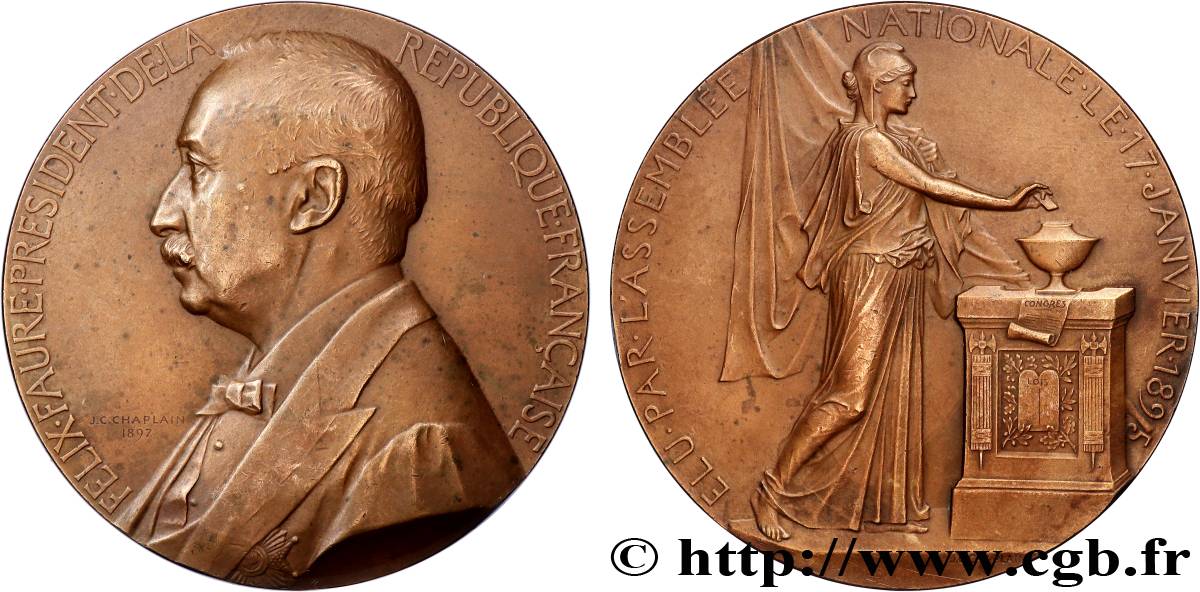 TROISIÈME RÉPUBLIQUE Médaille, Élection de Félix Faure TTB+