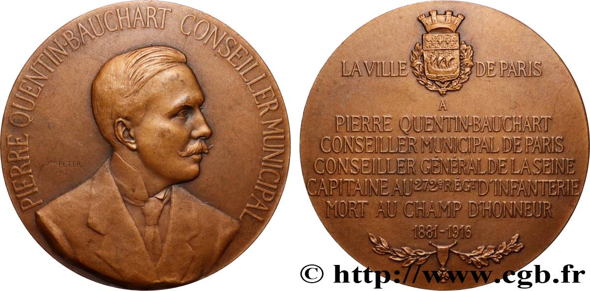 TROISIÈME RÉPUBLIQUE Médaille, Hommage à Pierre Quentin-Bauchart TTB+