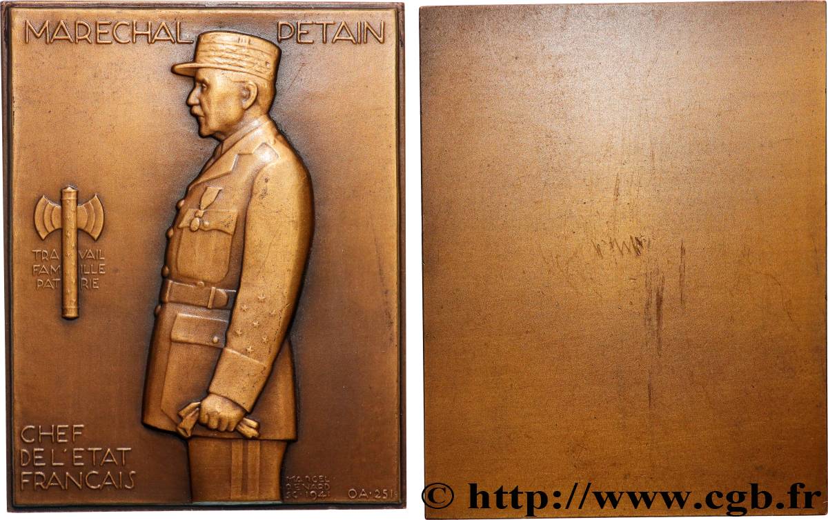 ÉTAT FRANÇAIS Plaquette, Maréchal Pétain, chef de l’état français TTB+