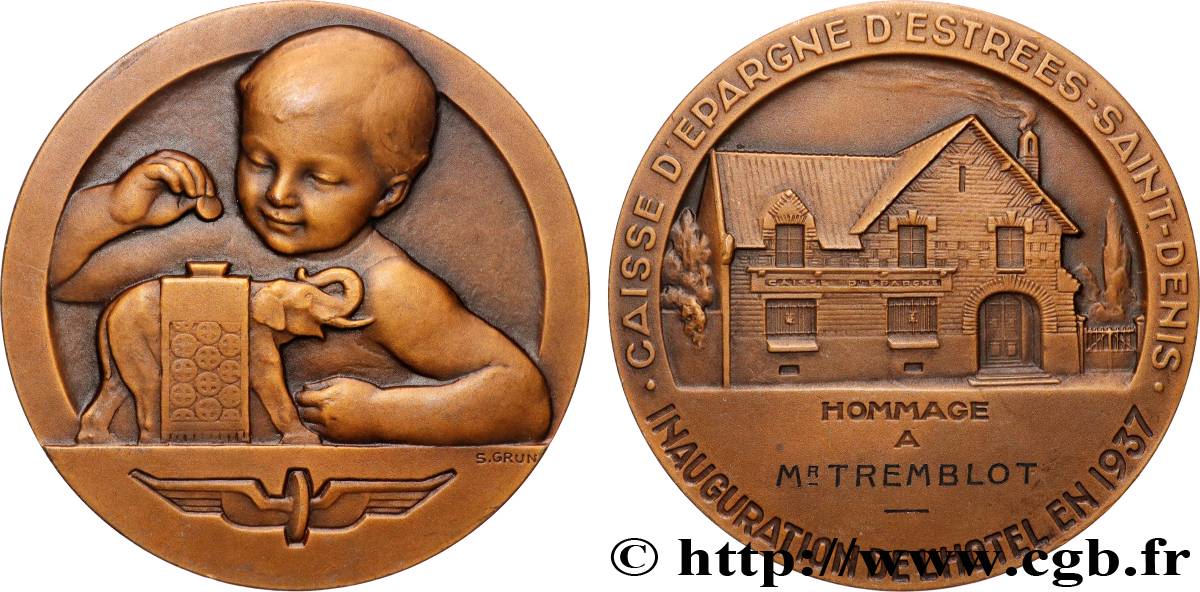 TERZA REPUBBLICA FRANCESE Médaille, Caisse d’épargne d’estrées-Saint-Denis, Inauguration de l’hôtel SPL