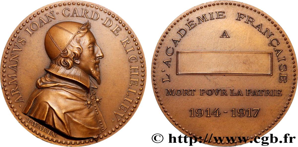 TERZA REPUBBLICA FRANCESE Médaille, Cardinal de Richelieu, Mort pour la patrie SPL