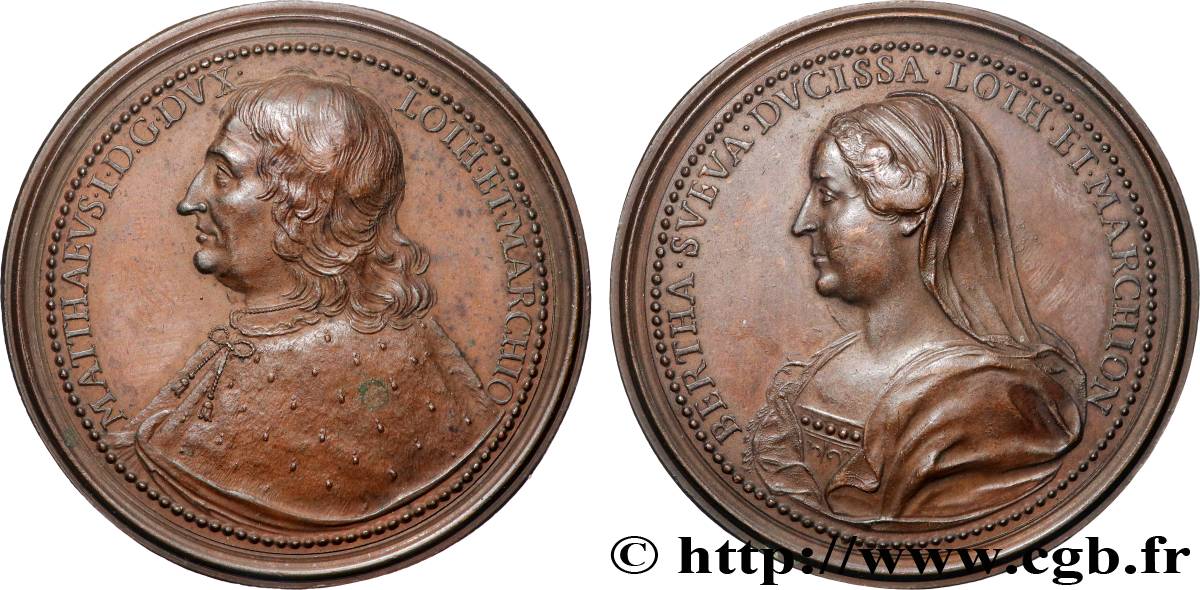 LORRAINE - DUCHÉ DE LORRAINE - BERTHE DE SOUABE Médaille, Mathieu I, duc de Lorraine, et Berthe (Judith) de Souabe SUP