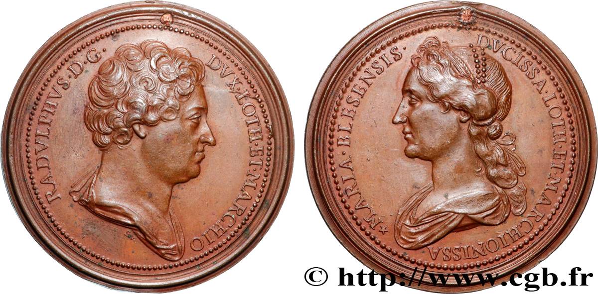 LORRAINE - DUCHY OF LORRAINE - RAOUL and MARY OF BLOIS Médaille, Raoul le Vaillant et Marie de Blois AU