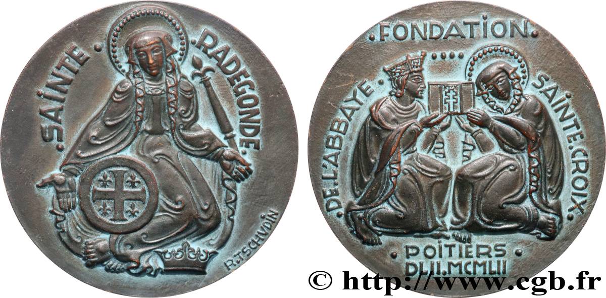 QUATRIÈME RÉPUBLIQUE Médaille, Fondation de l’abbaye Sainte Croix de Poitiers, Sainte Radegonde SUP