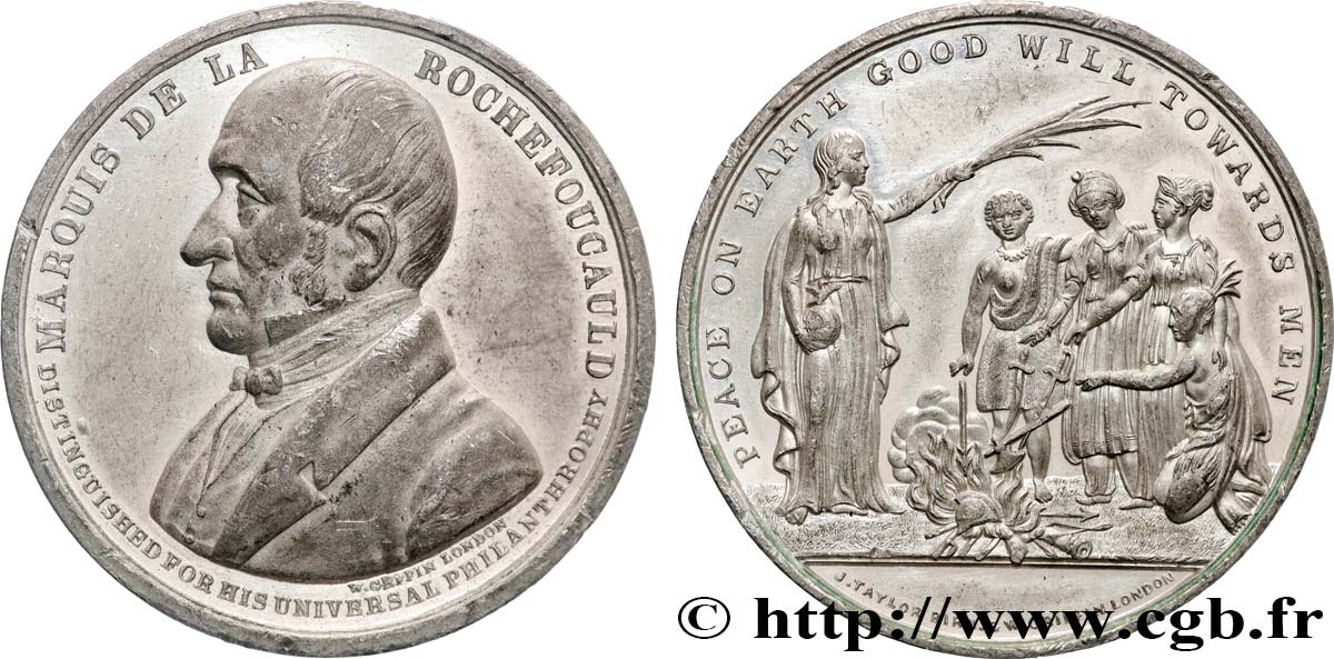GREAT BRITAIN - VICTORIA Médaille, Marquis de la Rochefoucauld, Paix sur la terre XF