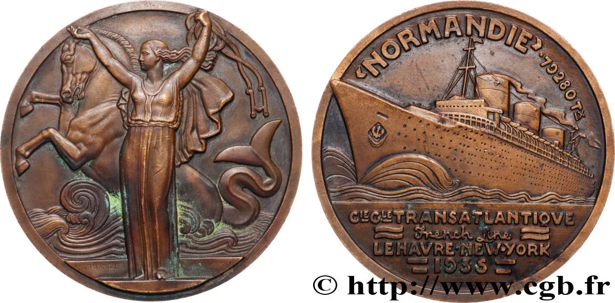 TROISIÈME RÉPUBLIQUE Médaille, French Line, le “Normandie” TTB