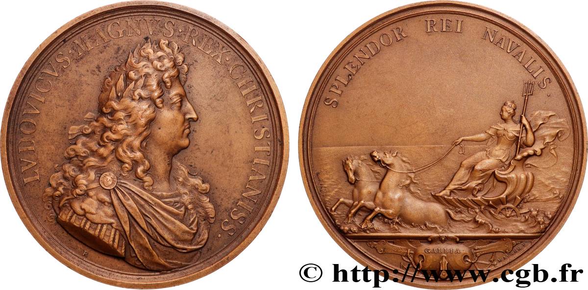 LOUIS XIV  THE SUN KING  Médaille, La marine florissante, refrappe AU/AU
