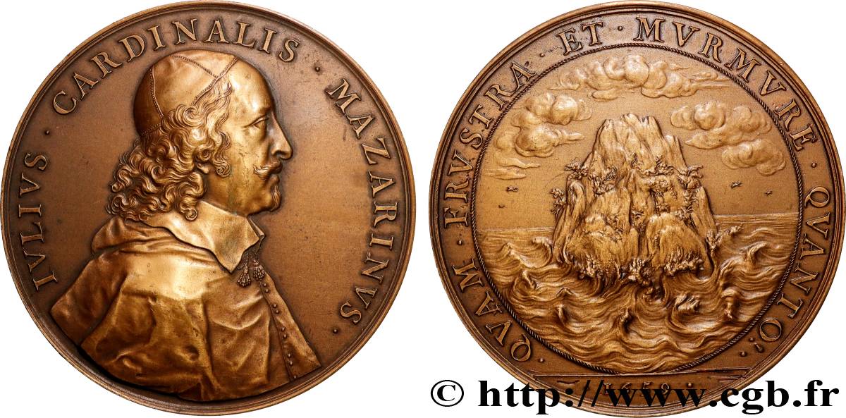 LOUIS XIV LE GRAND OU LE ROI SOLEIL Médaille, Cardinal Mazarin, Efforts vains et murmures, refrappe TTB+/SUP