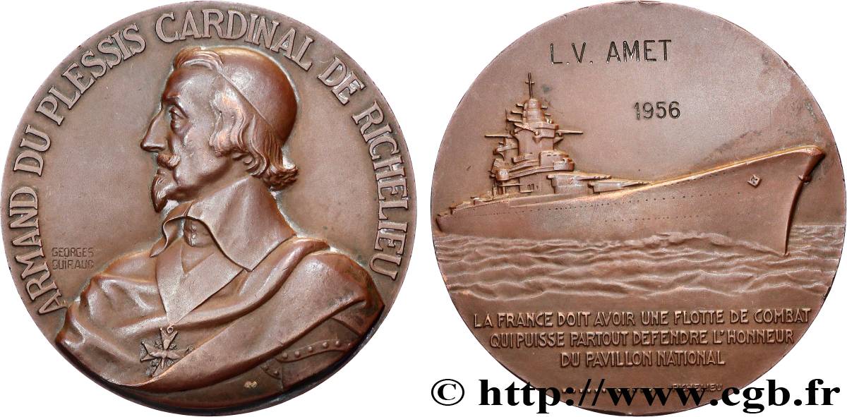 IV REPUBLIC Médaille, Le cuirassé Richelieu, L. V. Amet AU