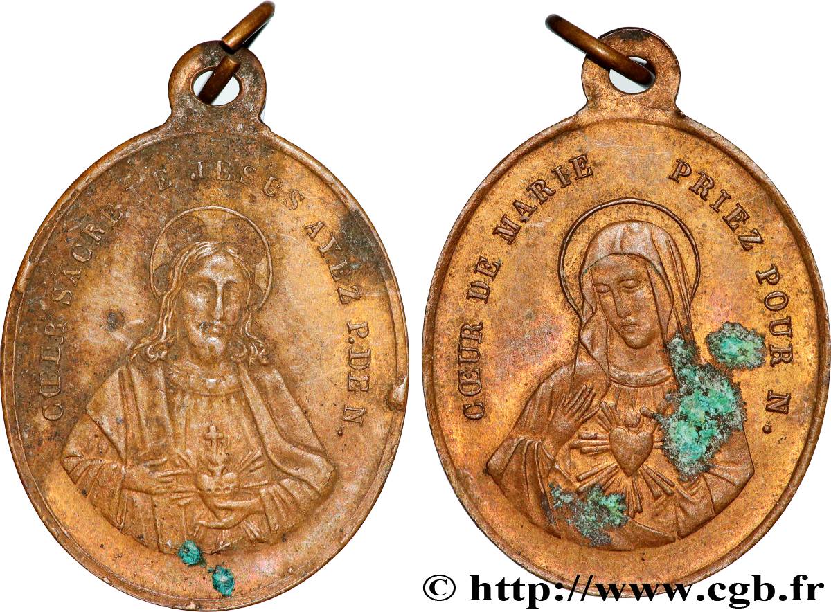 MÉDAILLES RELIGIEUSES Médaille, Sacrés coeurs de Jésus et Vierge Marie XF