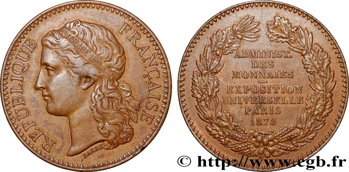 TROISIÈME RÉPUBLIQUE Médaille, Exposition universelle de Paris TTB