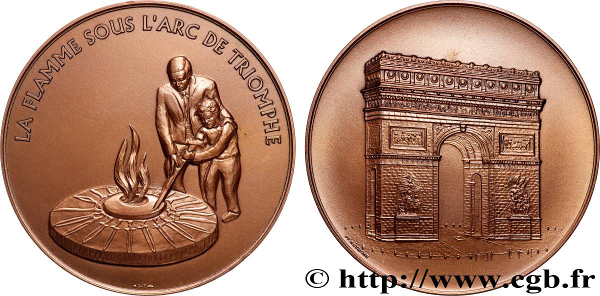 V REPUBLIC Médaille, La flamme sous l’arc de triomphe AU