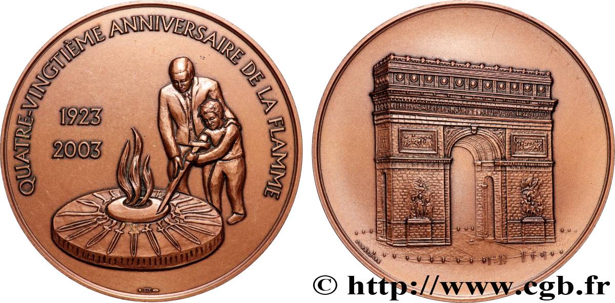 FUNFTE FRANZOSISCHE REPUBLIK Médaille, La flamme sous l’arc de triomphe VZ