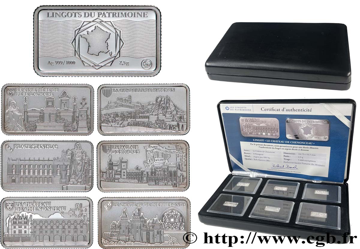 CINQUIÈME RÉPUBLIQUE Coffret de 6 lingotins d’argent BE