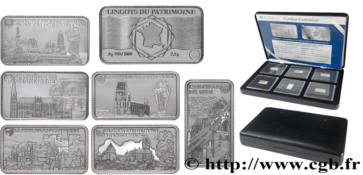 CINQUIÈME RÉPUBLIQUE Coffret de 6 lingotins d’argent BE
