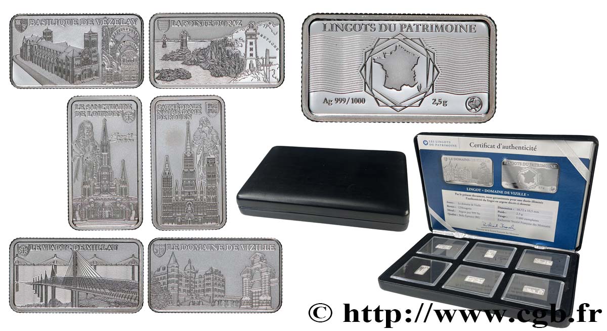 CINQUIÈME RÉPUBLIQUE Coffret de 6 lingotins d’argent BE