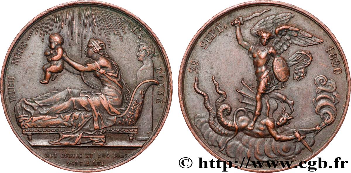 HENRI V COMTE DE CHAMBORD Médaille, Naissance de Henri, duc de Bordeaux, futur comte de Chambord TTB
