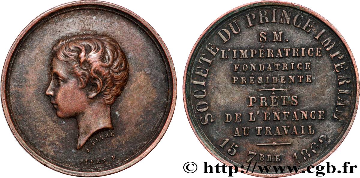 NAPOLÉON IV Médaille, Société du Prince Impérial, prêts de l’enfance au travail AU
