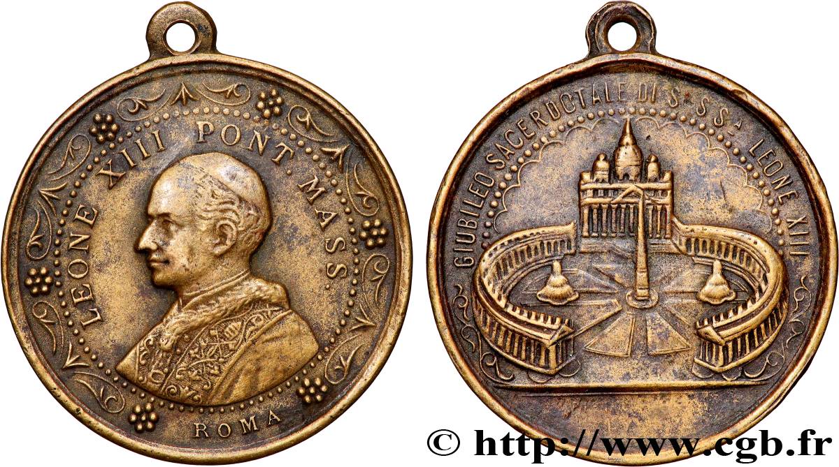 ITALY - PAPAL STATES - LEO XIII (Vincenzo Gioacchino Pecci) Médaille, Jubilé sacerdotal Basilique Saint-Pierre XF