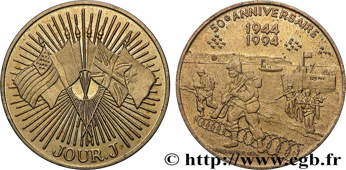 CINQUIÈME RÉPUBLIQUE Médaille, 50e anniversaire du débarquement TTB+