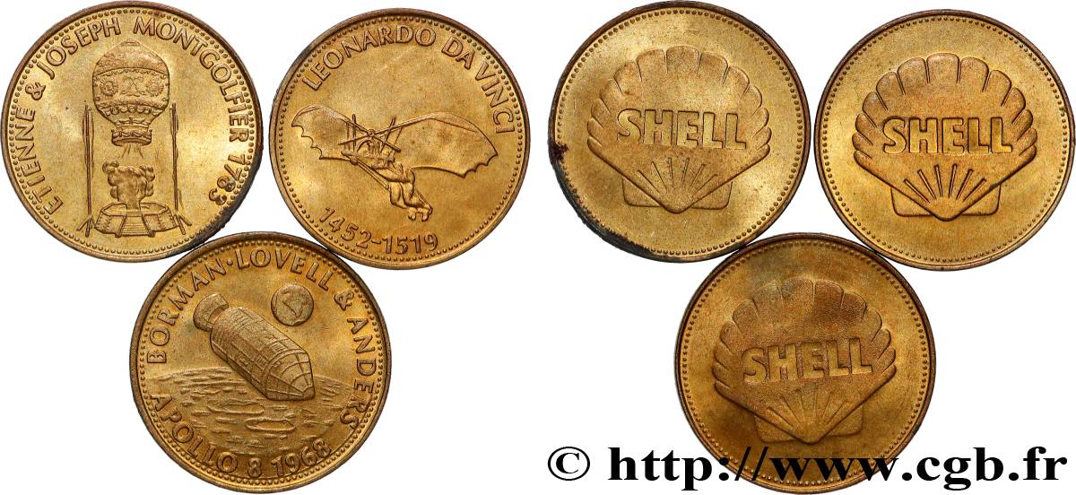 CONQUÊTE DE L ESPACE - EXPLORATION SPATIALE Médaille, Collection Shell “L’épopée de l’espace”, lot de 3 ex. TTB