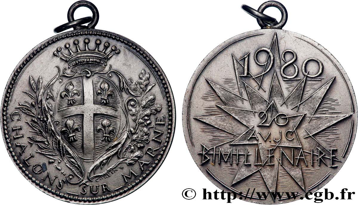 V REPUBLIC Médaille, Bimillénaire de la fondation de la cité de Châlons-sur-Marne AU