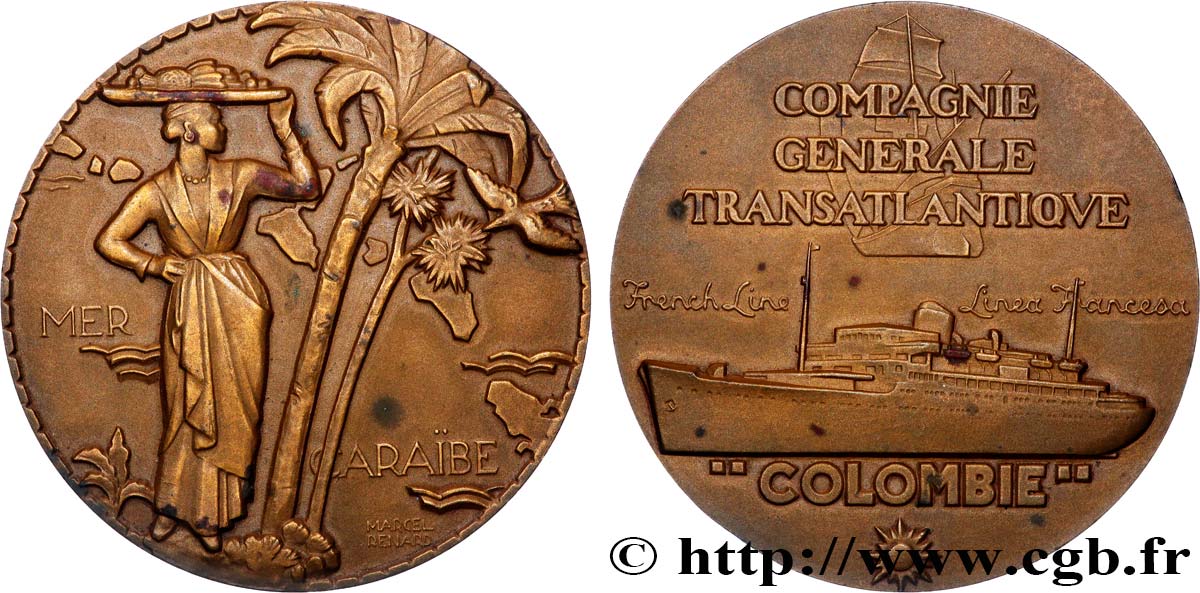 III REPUBLIC Médaille, Paquebot Colombie XF/AU