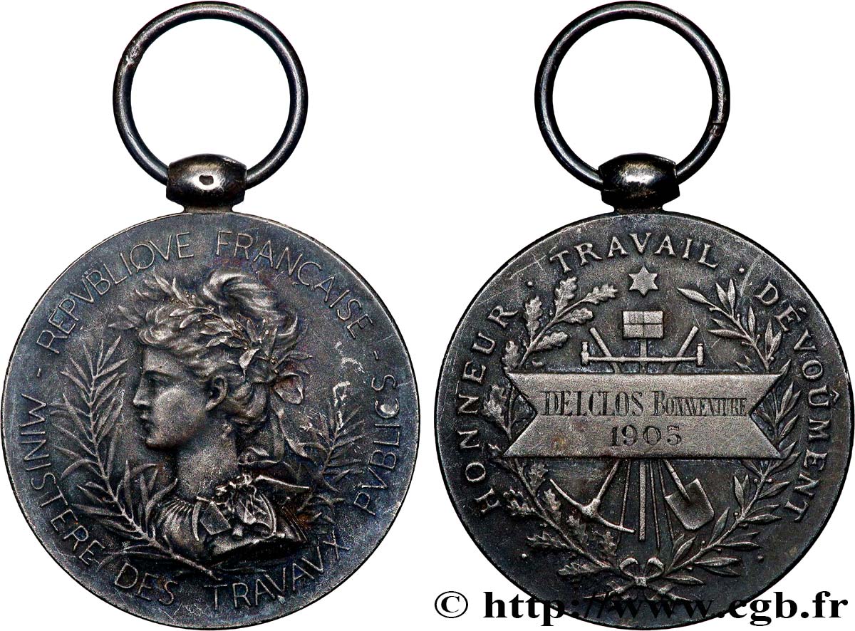 III REPUBLIC Médaille, Ministère des travaux publics XF