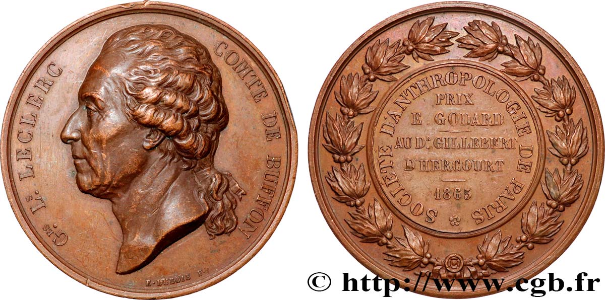 SECOND EMPIRE Médaille, Georges-Louis Leclerc de Buffon, Société d’anthropologie XF/AU