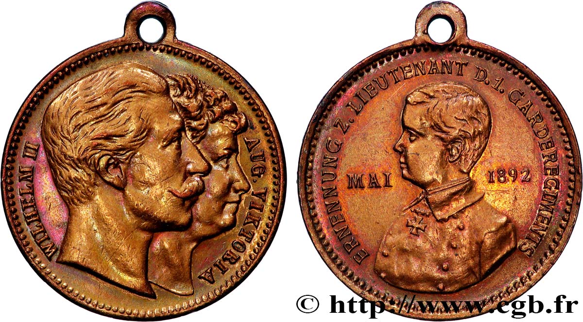 ALEMANIA - REINO DE PRUSIA - GUILLERMO II Médaille, Guillaume II, Augusta Victoria et Guillaume de Prusse MBC+