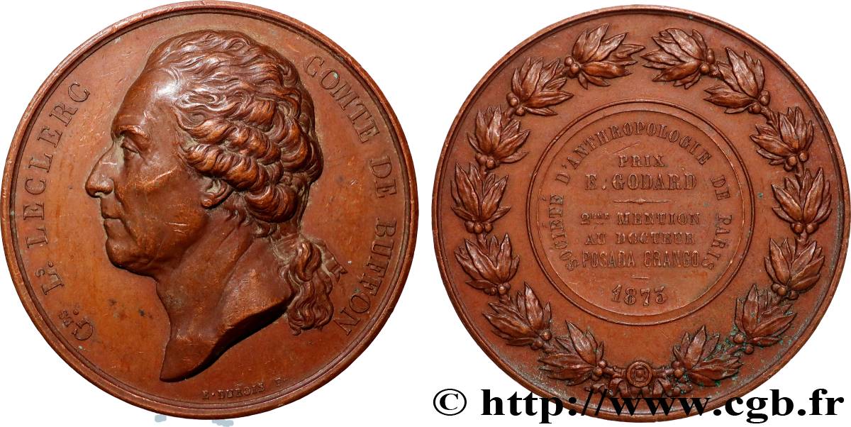 TERZA REPUBBLICA FRANCESE Médaille, Georges-Louis Leclerc de Buffon, Société d’anthropologie BB