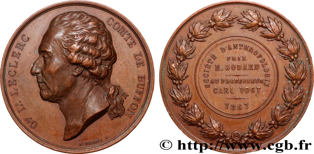SECOND EMPIRE Médaille, Georges-Louis Leclerc de Buffon, Société d’anthropologie  TTB+