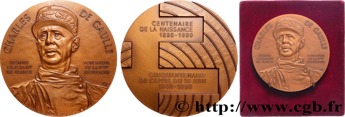 V REPUBLIC Médaille, Charles de Gaulle, Centenaire de sa naissance AU