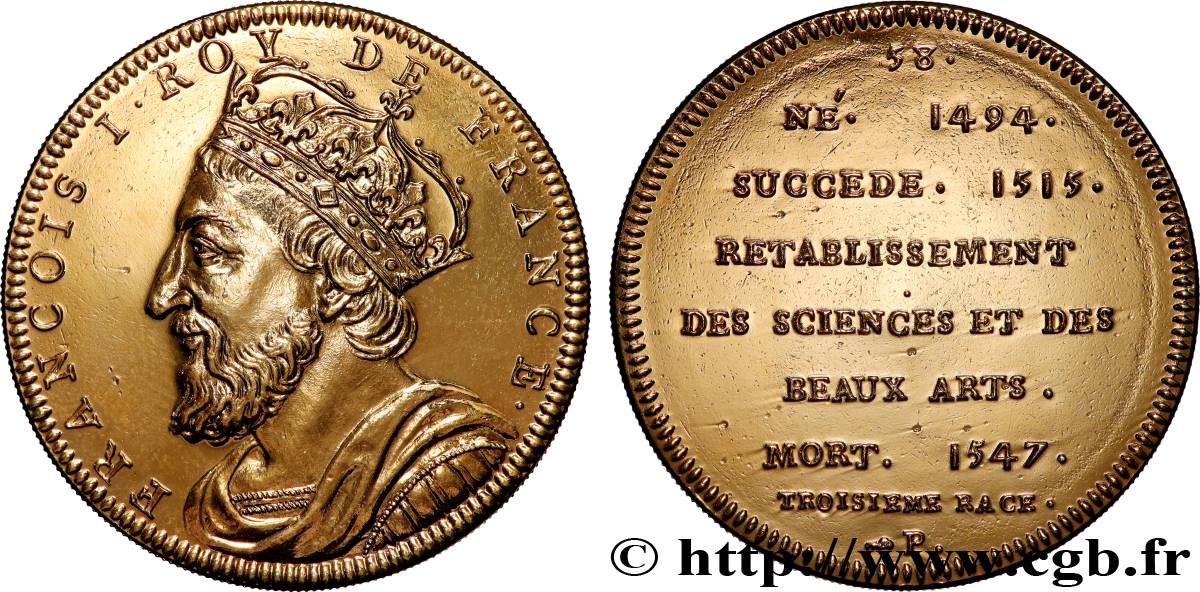 SÉRIE MÉTALLIQUE DES ROIS DE FRANCE Médaille, François Ier - 58 - refrappe ultra-moderne SUP