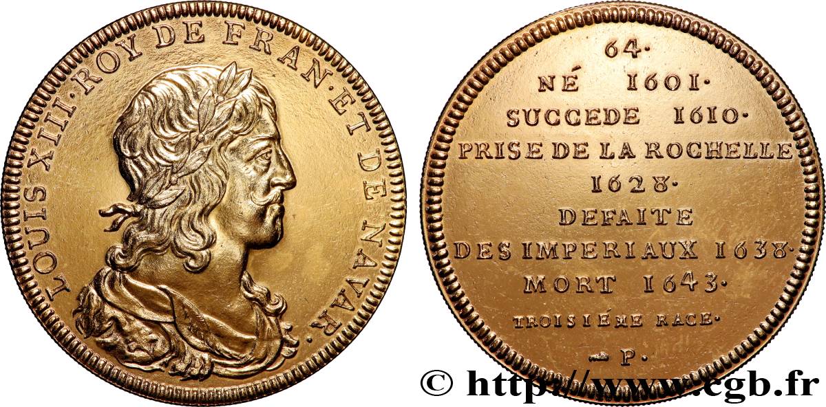 SÉRIE MÉTALLIQUE DES ROIS DE FRANCE Médaille, Règne de LOUIS XIII - 64 - refrappe ultra-moderne AU