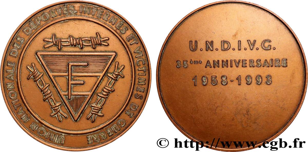 V REPUBLIC Médaille, 35e anniversaire de l’Union Nationale des Déportés, Internés et Victimes de Guerre XF