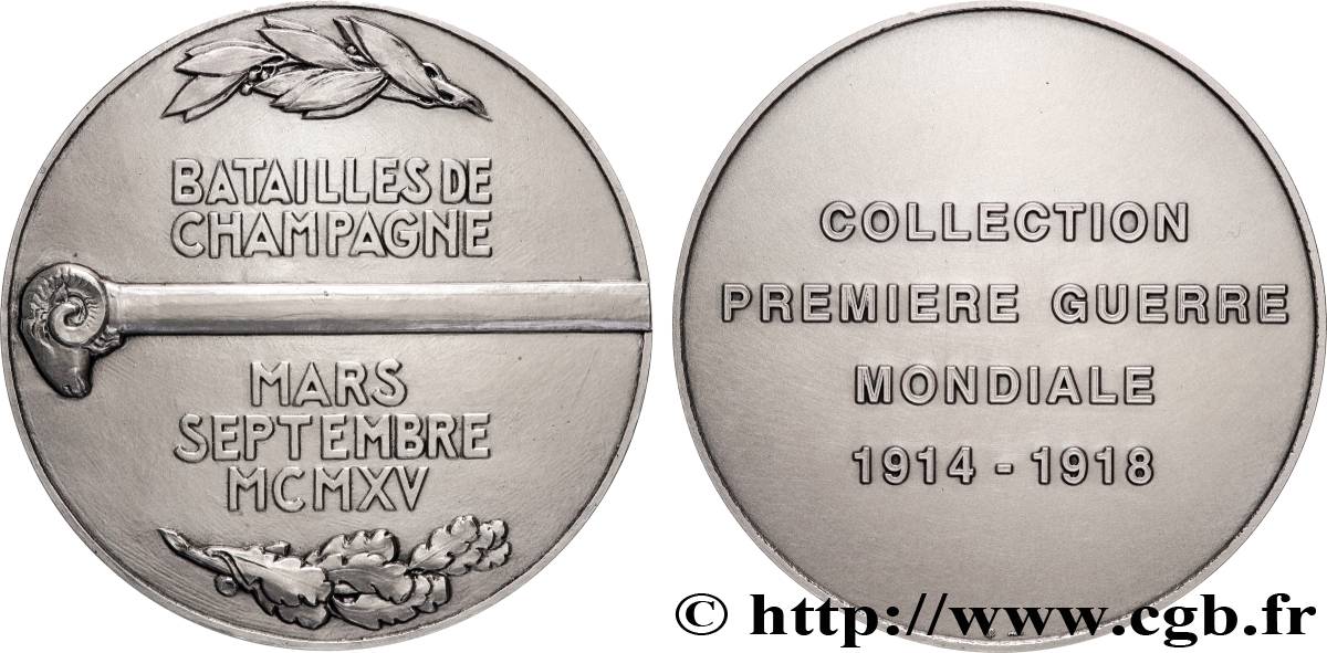 QUINTA REPUBBLICA FRANCESE Médaille, Batailles de Champagne, Collection première guerre mondiale SPL