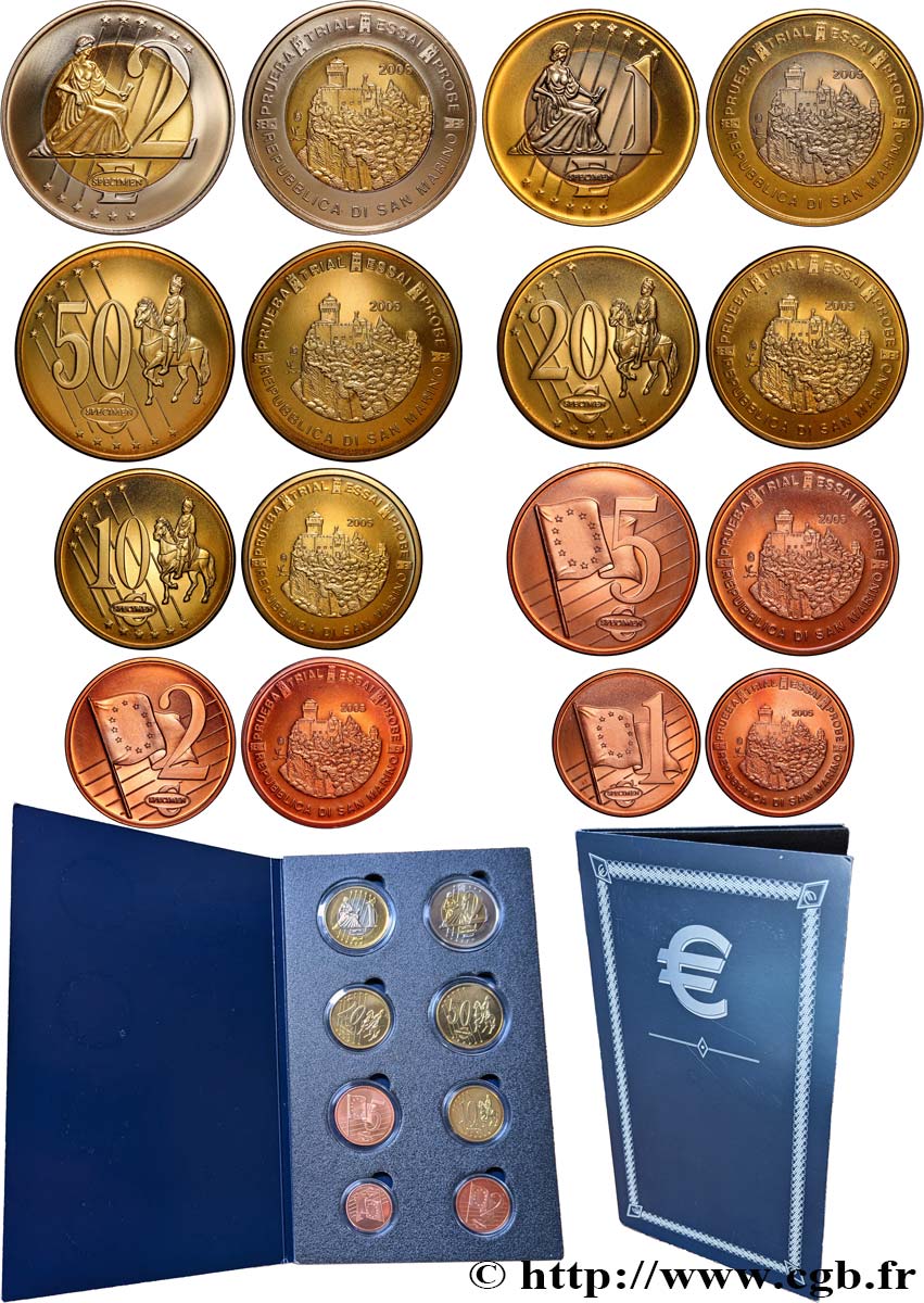 EUROPA Série de 8 médailles, Essai Euros Saint Marin MS