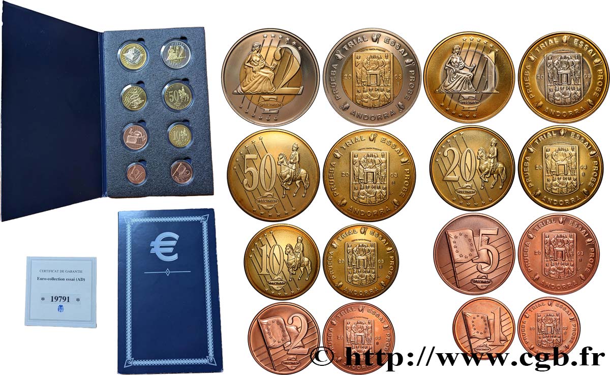 EUROPA Série de 8 médailles, Essai Euros Andorre MS