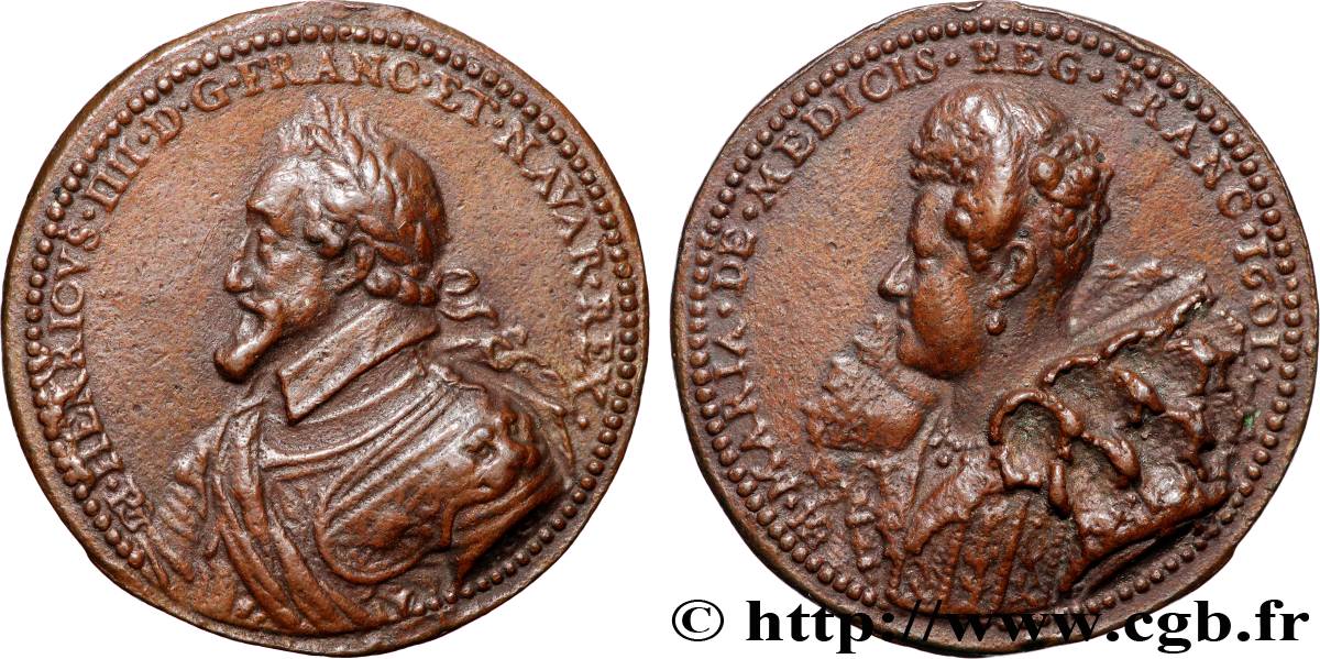 HENRI IV LE GRAND Médaille, Henri IV et Marie de Médicis (1602) TTB