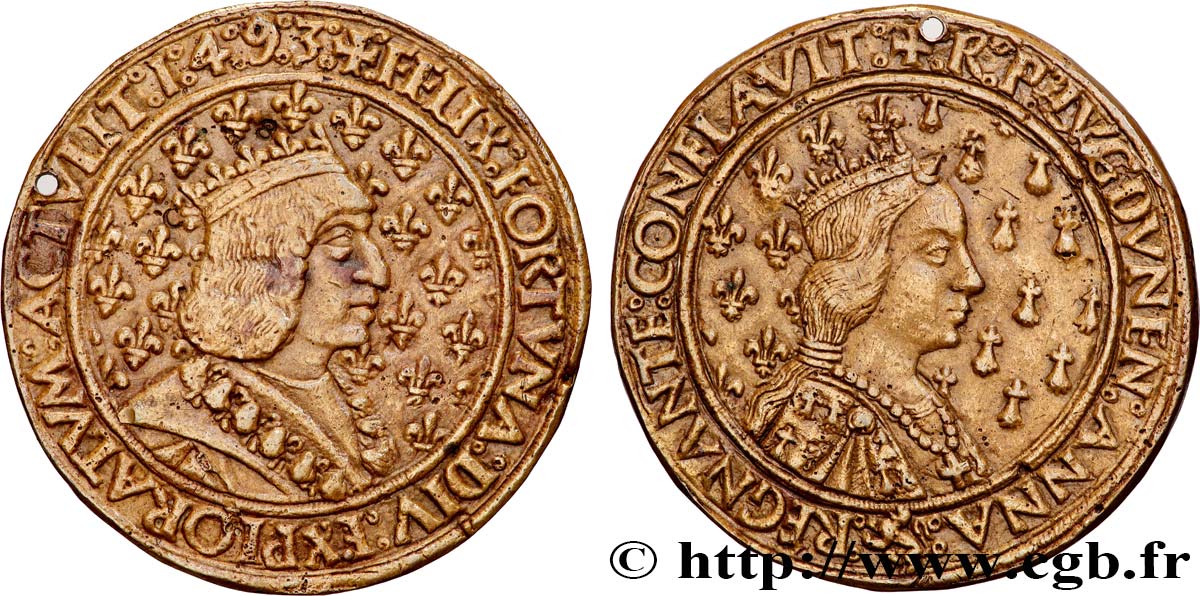 CHARLES VIII Médaille, Charles VIII et Anne de Bretagne TTB+