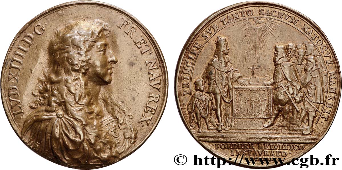 LOUIS XIV LE GRAND OU LE ROI SOLEIL Médaille, Renouvellement de l alliance avec les Suisses TTB