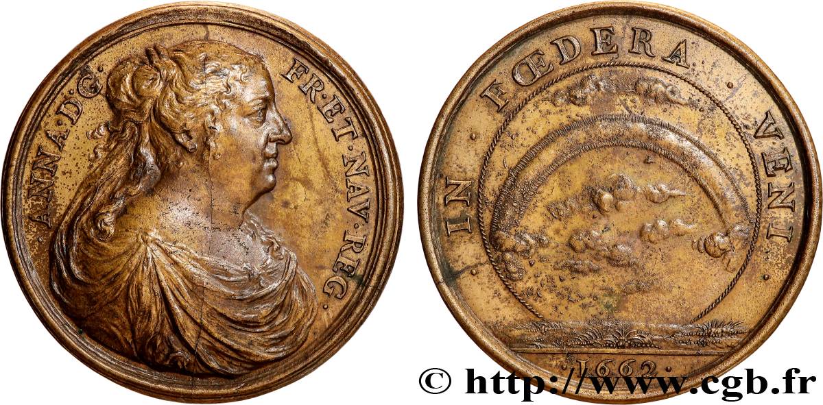 LOUIS XIV LE GRAND OU LE ROI SOLEIL Médaille, Alliance, Anne d’Autriche TTB+