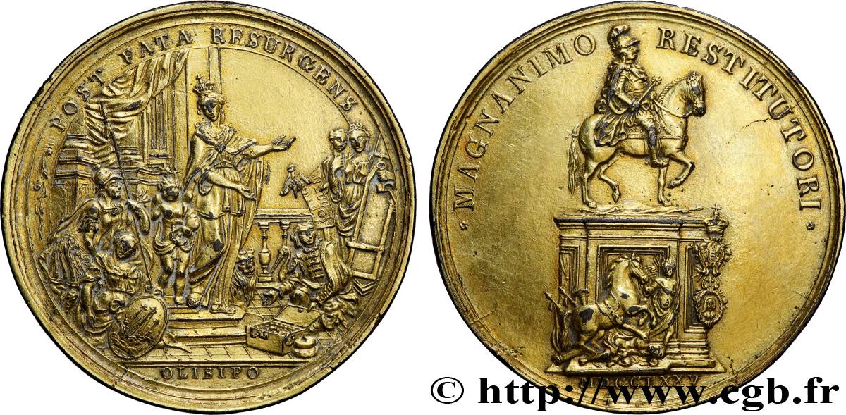 PORTUGAL - KINGDOM OF PORTUGAL - JOSEPH I Médaille, Monument équestre du Roi à Lisbonne après la reconstruction de ville détruite par le tremblement de terre de 1755 XF