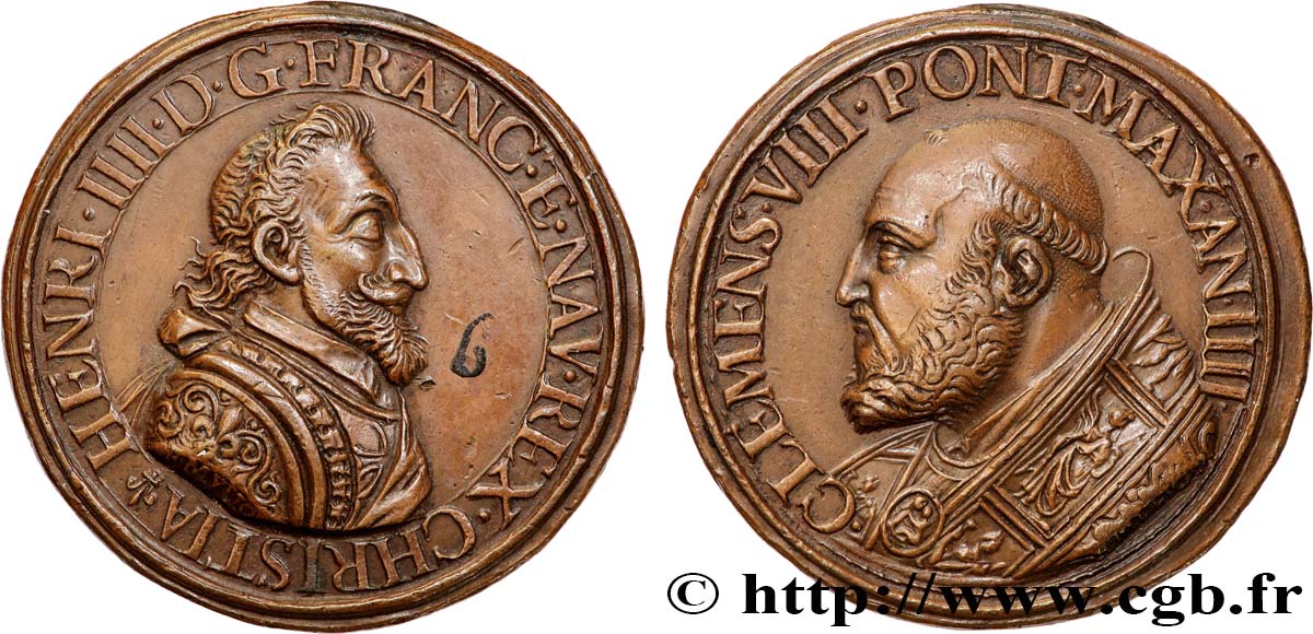 HENRI IV LE GRAND Médaille, Henri IV et Clément VIII TTB+