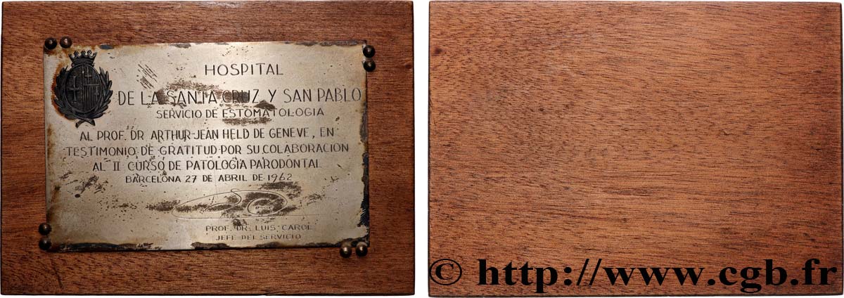 SPAIN - FRANCISCO FRANCO BAHAMONDE Plaquette, Hôpital Santa Cruz, Témoignage de reconnaissance MBC+
