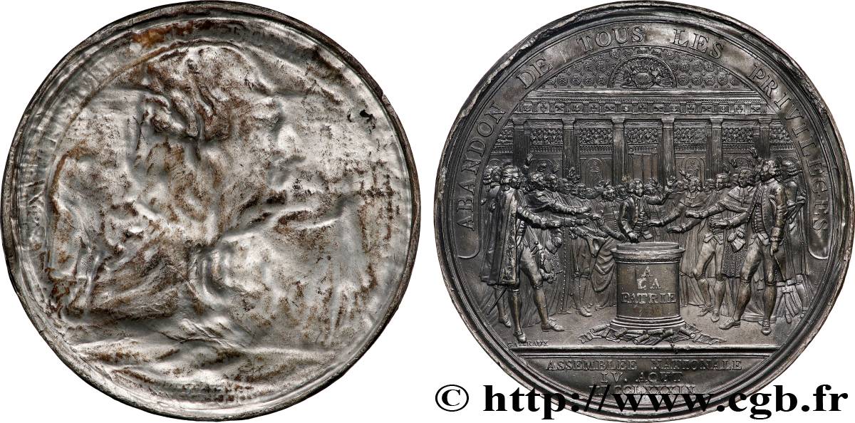 LOUIS XVI (MONARQUE CONSTITUTIONNEL)  Médaille, Abandon de tous les privilèges, tirage uniface du revers TTB+